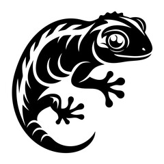 Stylized Tribal Gecko Illustration with Detailed Patterning in Black and White