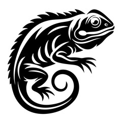 Striking Black and White Graphic Representation of a Detailed Chameleon Illustration