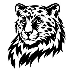 Elegant black and white leopard head illustration with a tribal design
