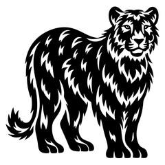 Stylized Black and White Illustration of a Jaguar or Similar Feline