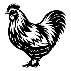 Stylized Vector Image of a Chicken with Bold Black and White Design