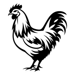 Bold Black and White Rooster Illustration with Striking Visual Appeal