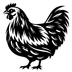 Striking Black and White Illustration of a Hen in Stylized Form