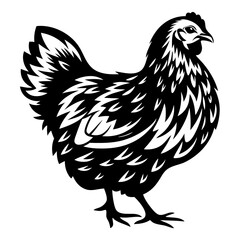 Striking Black and White Hen Silhouette Illustration for Design Projects and Crafts