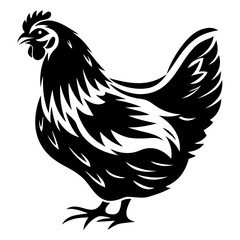 Stylized Black and White Illustration of a Hen with Unique Feather Pattern