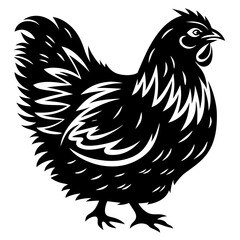Stylized Black and White Chicken Illustration with Detailed Feather Texture