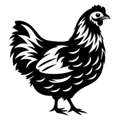 Striking monochromatic vector illustration of a stylized chicken with detailed feather patterns