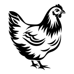 Monochrome illustration of a chicken in tribal tattoo style artwork design