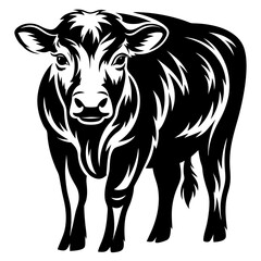 Black and white vector illustration of a beef calf with abstract shapes