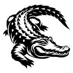 Stylized Alligator in Bold Black and White Tattoo Style Illustration