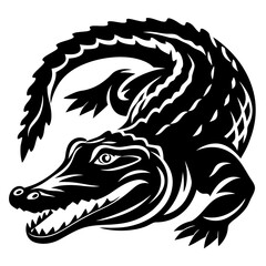 Stylized Crocodile with Abstract Lines, Bold Illustration, Black and White Art