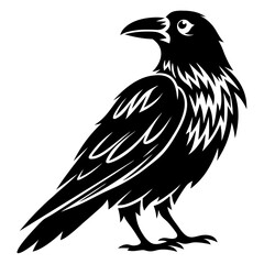 Stylized Black Raven Illustration with Detailed Feathering and Bold Graphic Style
