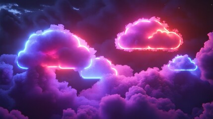 Neon clouds illuminate a dramatic night sky.