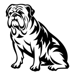 Majestic English Bulldog Sitting Calmly in a Stylized Black and White Design