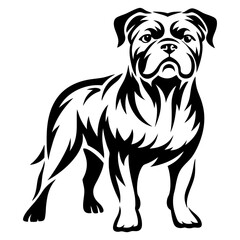 Detailed black and white bulldog illustration, perfect for stencil designs and prints