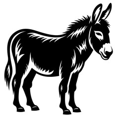 Stylized Black Silhouette of a Donkey or Burro, Standing Profile View