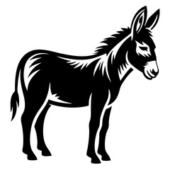 Stylized illustration of a standing donkey in black and white design