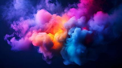 Fototapeta premium Colorful smoke explosion, dark background, abstract art, design element