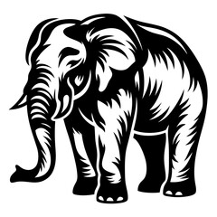 Monochromatic Majestic Elephant Silhouette, Striking Black and White Art Illustration