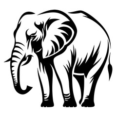 Stylized Black and White Elephant Depiction with Bold Graphic Elements