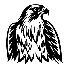 Monochrome Hawk Emblem Design with Bold Feathers and Sharp Beak