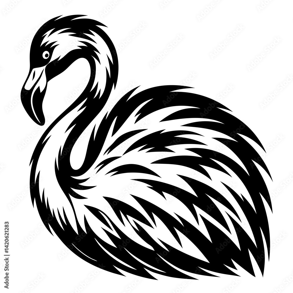 Poster abstract black and white flamingo illustration with sharp edges creating textures