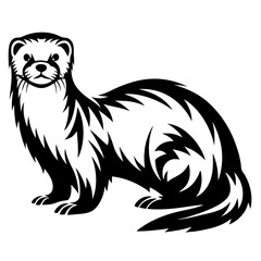Stylish black and white graphic art illustration of a ferret animal