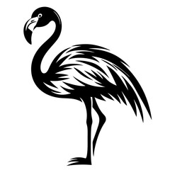 Stylized Black Flamingo Illustration Standing Out on a White Background Canvas