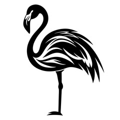 Elegant flamingo silhouette standing gracefully on one leg in black and white