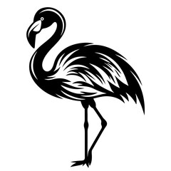 Monochrome Stylized Flamingo Standing Elegantly with Artistic Feather Detail Design