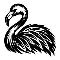 Elegant Flamingo Illustration with Striking Black and White Design and Ornamental Feathers