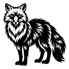 Monochrome fox standing alert with detailed fur pattern design illustration