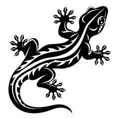 Stylized Gecko Design in Black and White with Intricate Line Work