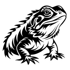 Striking Black and White Graphic Illustration of a Bearded Dragon Reptile