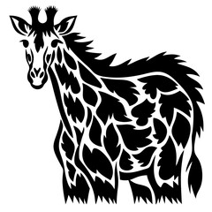 Stylized Giraffe Illustration with Ornate Black and White Patterning Design