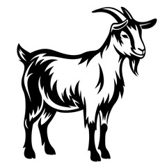 Stylized Black and White Goat Illustration in a Bold and Minimalist Style