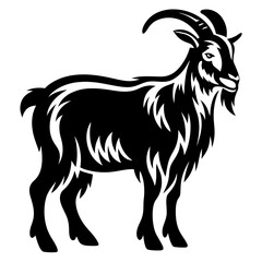Black and White Illustration of a Powerful Goat with Majestic Horns