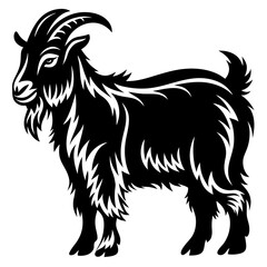 Stylized illustration of a majestic goat in black and white silhouette