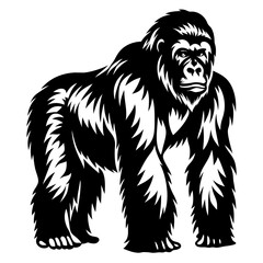 Powerful black and white gorilla illustration with a strong and imposing presence © PixelArtBox