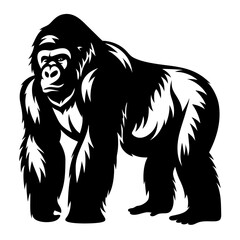 Bold and Powerful Gorilla Illustration in Black and White Silhouette Style