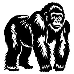 Majestic gorilla standing tall in stark black and white illustration style