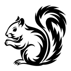 Stylized squirrel with a large tail and a nut in its paws