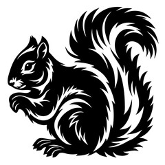 Stylized black and white squirrel vector illustration with detailed fur texture