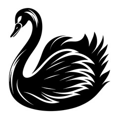Elegant black swan silhouette with stylized feathers and graceful neck curve
