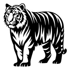 Stylized Black and White Tiger Illustration Standing Strong and Ready to Pounce