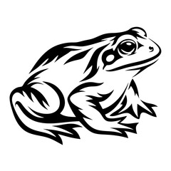 Stylized black and white vector illustration of a frog with tribal design