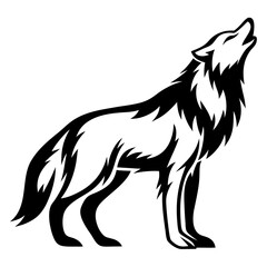 Stylized illustration of a howling wolf in black and white vector format
