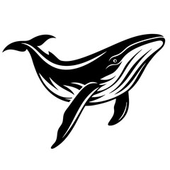 Silhouette of a Humpback Whale Swimming Upward Elegantly with Simple Black Design