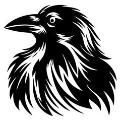 Majestic Raven Head with Intricate Feathers in Bold Black and White