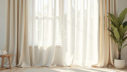Soft flowing linen curtains, pale ivory shade, texture, seamless background, photography backdrop